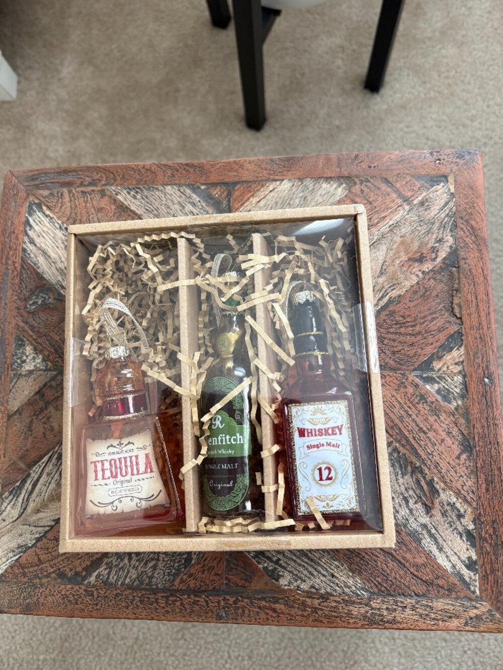 Raz Imports 3-PK 6.25" BOX OF SPIRITS ORNAMENTS Tequila Whiskey Christmas
